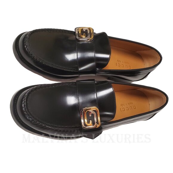 GUCCI SHOES MENS INTERLOCKING G LOGO PLAQUE LEATHER LOAFERS 9 /US 9.5 - Picture 6 of 16